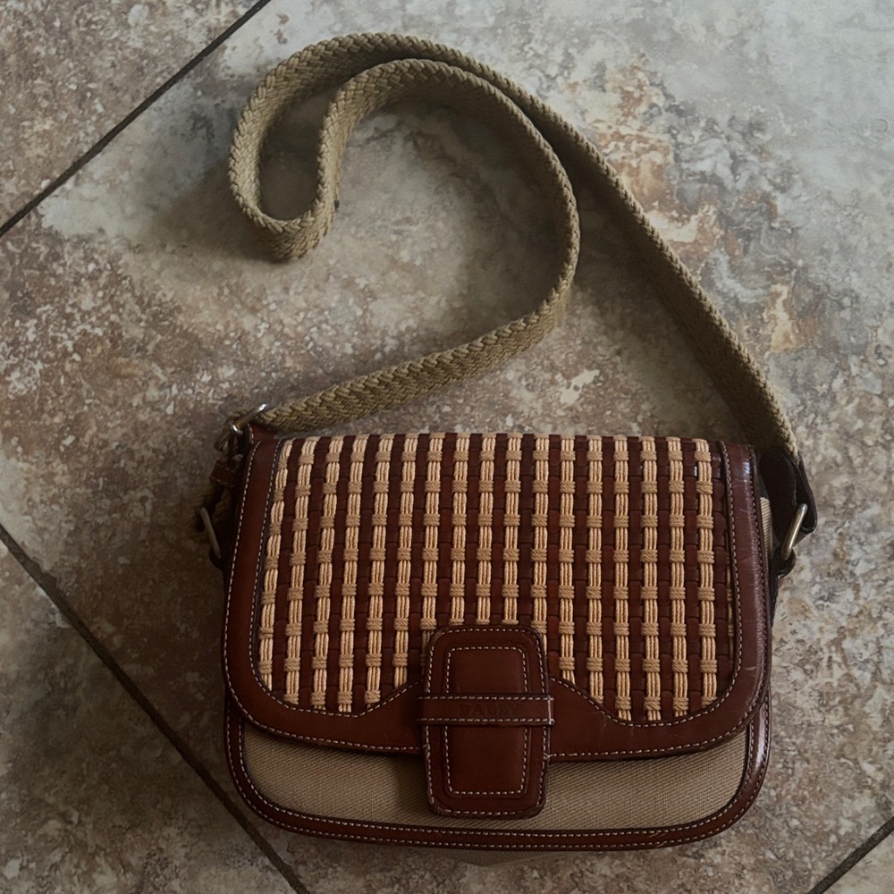 Bally Brown and Tan Woven Crossbody Bag